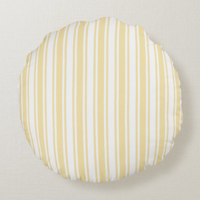 Pale yellow and white candy stripes round pillow (Back)