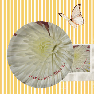 Pale Yellow and White Chrysanthemum Blossom Paper Plate
