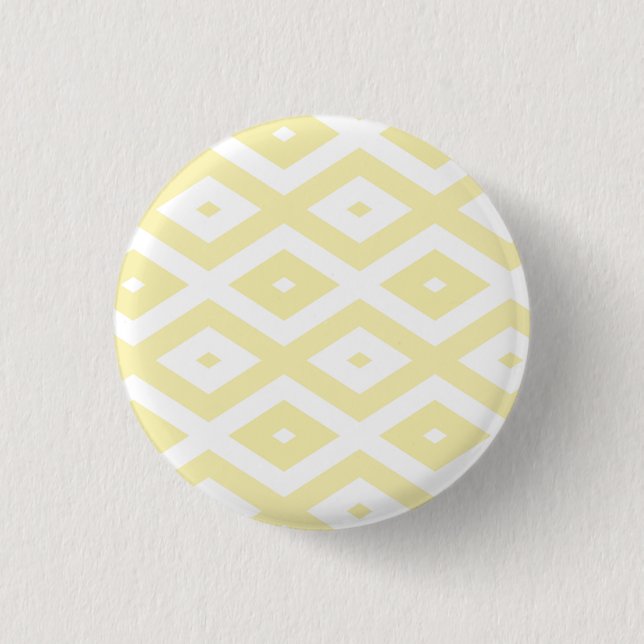 Pale yellow and white diamond pattern 1 inch round button (Front)