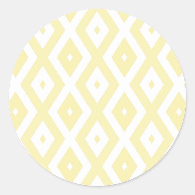 Pale yellow and white diamond pattern classic round sticker (Front)