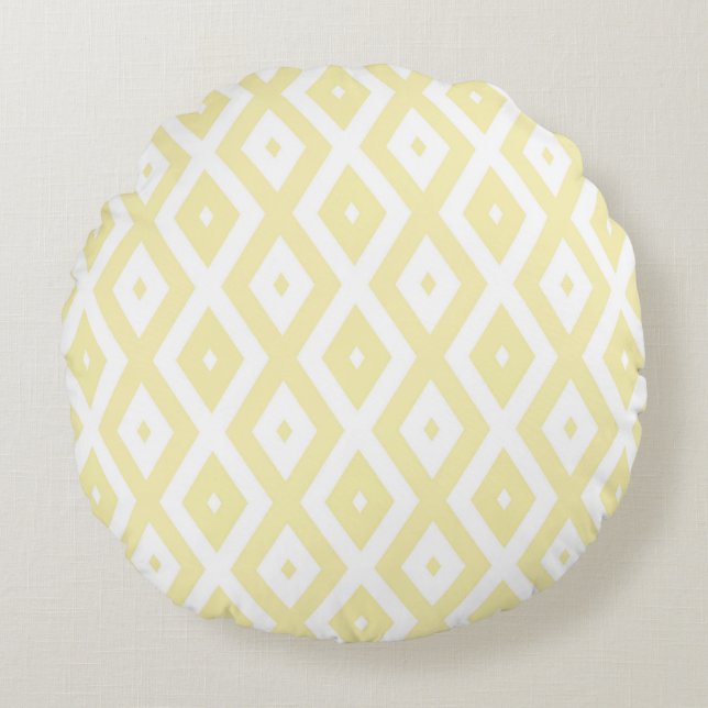 Pale yellow and white diamond pattern round pillow (Front)
