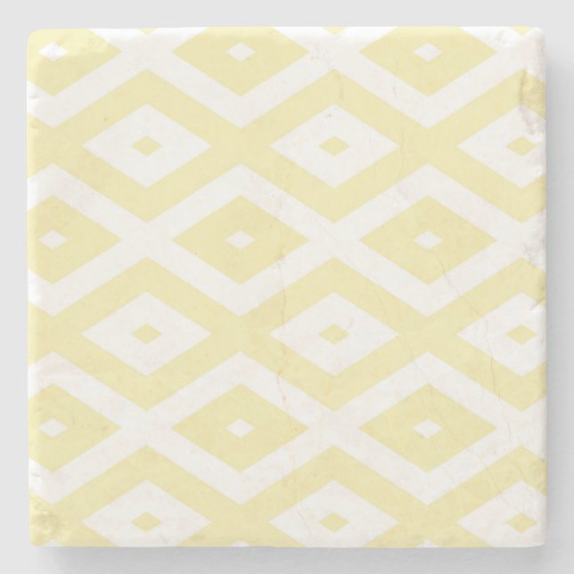 Pale yellow and white diamond pattern stone coaster (Front)