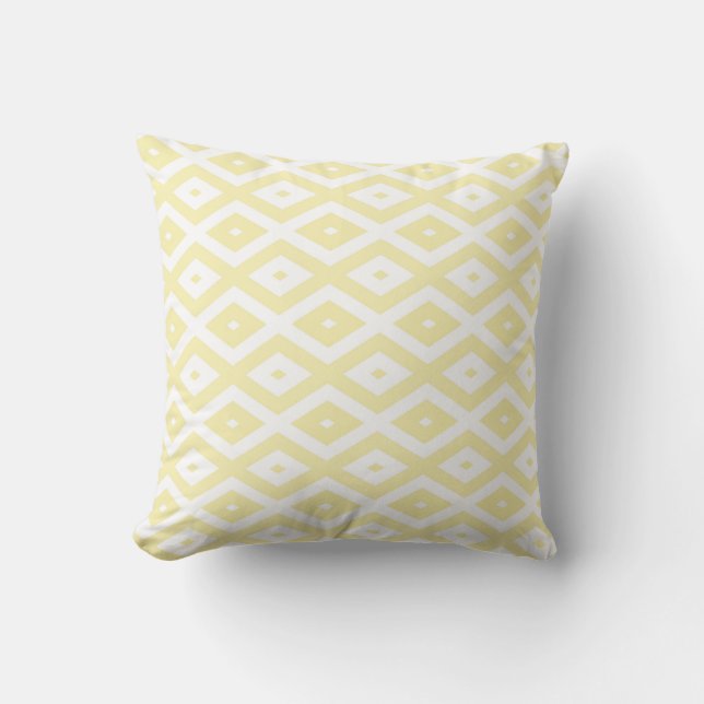 Pale yellow and white diamond pattern throw pillow (Front)