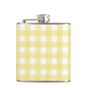 Pale yellow and white gingham hip flask