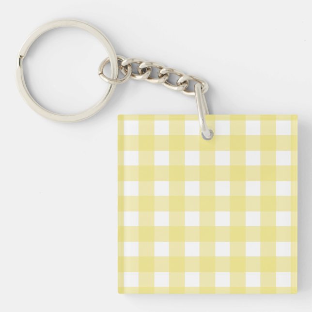 Pale yellow and white gingham keychain (Front)