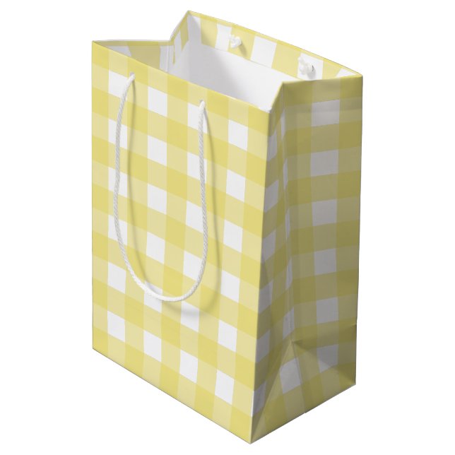 Pale yellow and white gingham medium gift bag (Back Angled)
