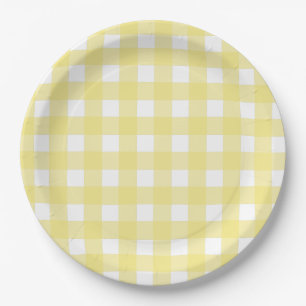 Pale yellow and white gingham paper plate
