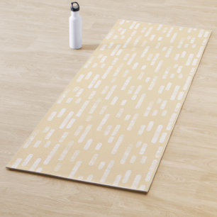 Pale Yellow and White Inky Rounded Lines Pattern Yoga Mat