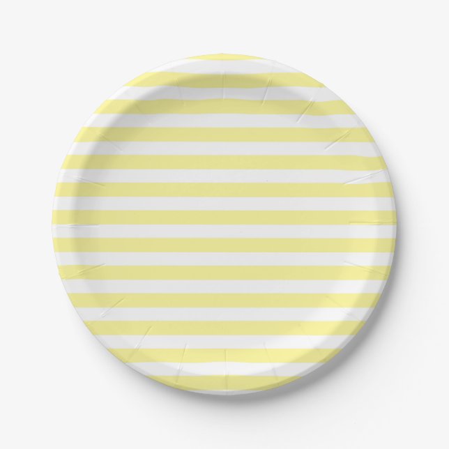 Pale Yellow and White Stripes Paper Plates (Front)