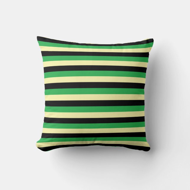 Pale Yellow, Black and Green Stripes Throw Pillow (Front)
