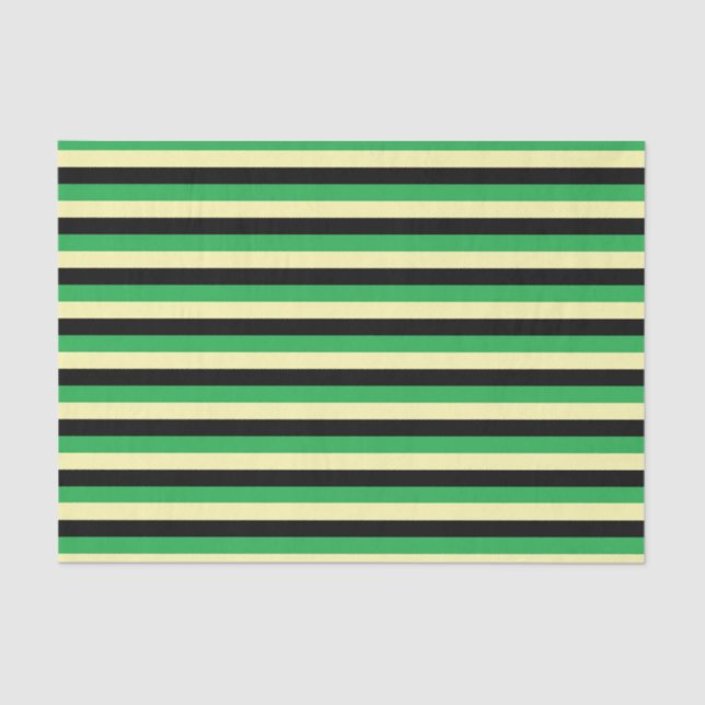 Pale Yellow, Black and Green Stripes Tissue Paper (Front)