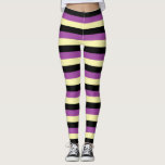 Pale Yellow, Black and Purple Stripes Leggings<br><div class="desc">Abstract digital art of pale yellow,  black and purple stripes.</div>