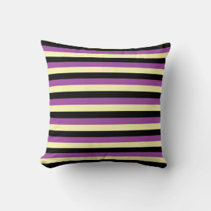 Pale Yellow, Black and Purple Stripes Throw Pillow