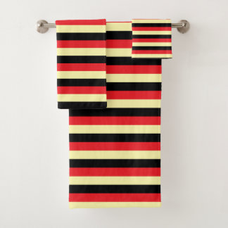 Pale Yellow, Black and Red Stripes Bath Towel Set