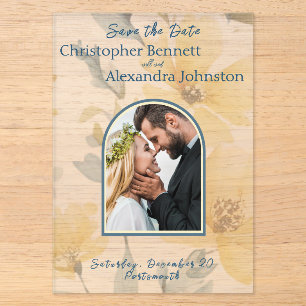 Pale Yellow Blue Watercolor Acrylic Save the Date Invitations