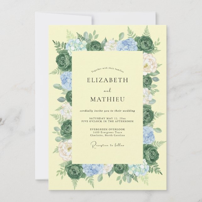Pale Yellow Botanical Romance Wedding Invitation (Front)