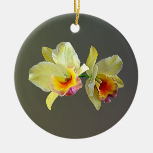 Pale Yellow Cattleya Orchids Ceramic Ornament