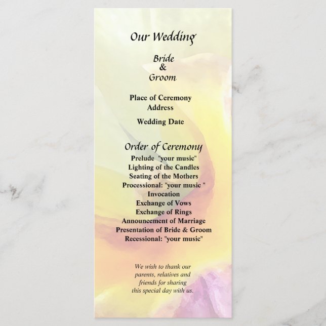 Pale Yellow Cattleya Orchids Wedding Program (Front)