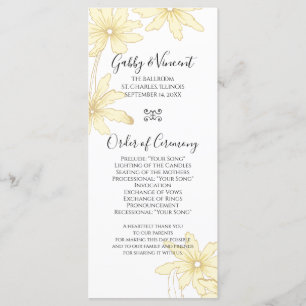 Pale Yellow Daisies Wedding Program