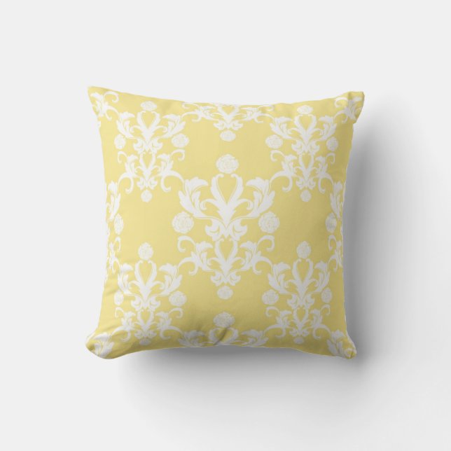 Pale Yellow Damask Vintage Style Shabby Throw Pillow (Front)
