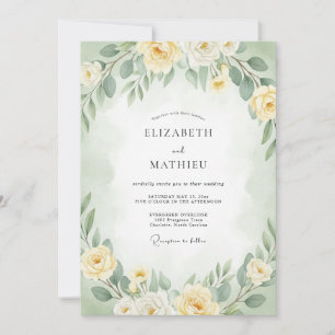 Pale Yellow Delicate Botanical Wedding Invitation