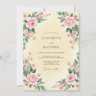 Pale Yellow Elegant Watercolor Floral Wedding Invitation