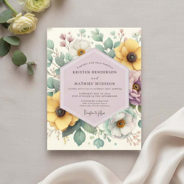 Pale Yellow Floral Enchantment Wedding Invitation (Creator Uploaded)