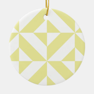 Pale Yellow Geometric Deco Cube Pattern Ceramic Ornament