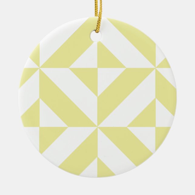 Pale Yellow Geometric Deco Cube Pattern Ceramic Ornament (Front)