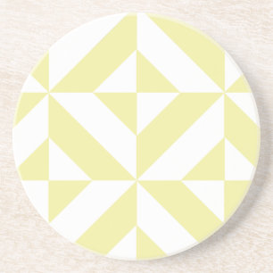 Pale Yellow Geometric Deco Cube Pattern Coaster