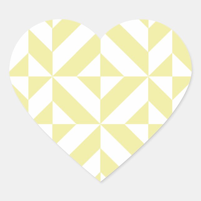 Pale Yellow Geometric Deco Cube Pattern Heart Sticker (Front)