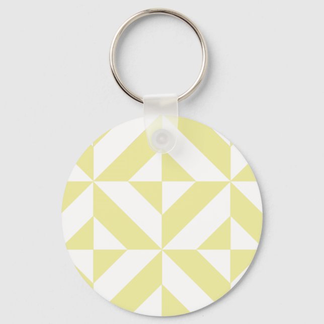 Pale Yellow Geometric Deco Cube Pattern Keychain (Front)