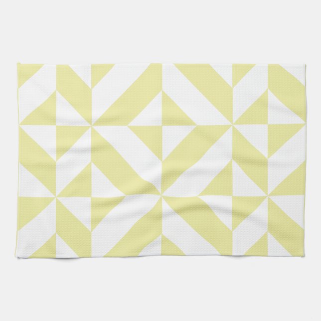 Pale Yellow Geometric Deco Cube Pattern Kitchen Towel (Horizontal)