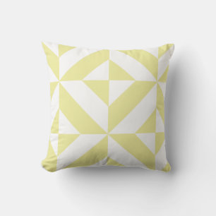 Pale Yellow Geometric Deco Cube Pattern Throw Pillow