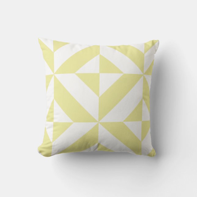 Pale Yellow Geometric Deco Cube Pattern Throw Pillow (Front)