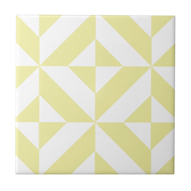 Pale Yellow Geometric Deco Cube Pattern Tile (Front)