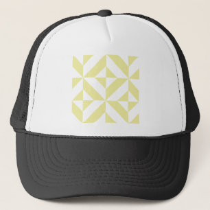 Pale Yellow Geometric Deco Cube Pattern Trucker Hat