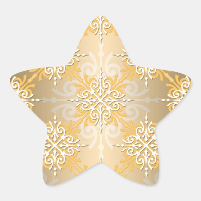 Pale Yellow Gold Damask Pattern Star Sticker (Front)