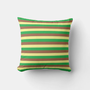 Pale Yellow, Green and Brown Stripes Throw Pillow