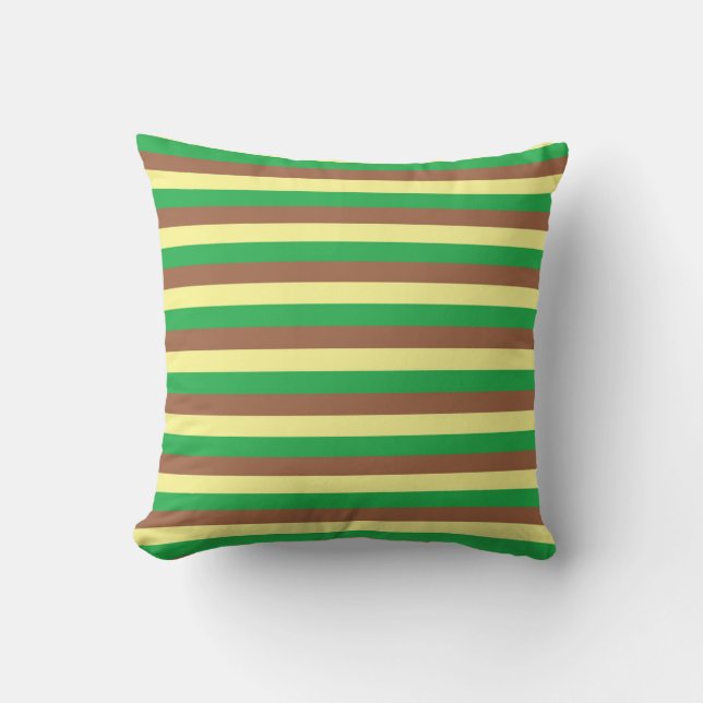 Pale Yellow, Green and Brown Stripes Throw Pillow (Front)