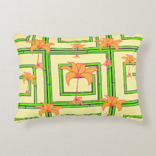 Pale Yellow Green Geo Floral Accent Pillow