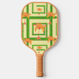 Pale Yellow Green Geo Floral  Pickleball Paddle