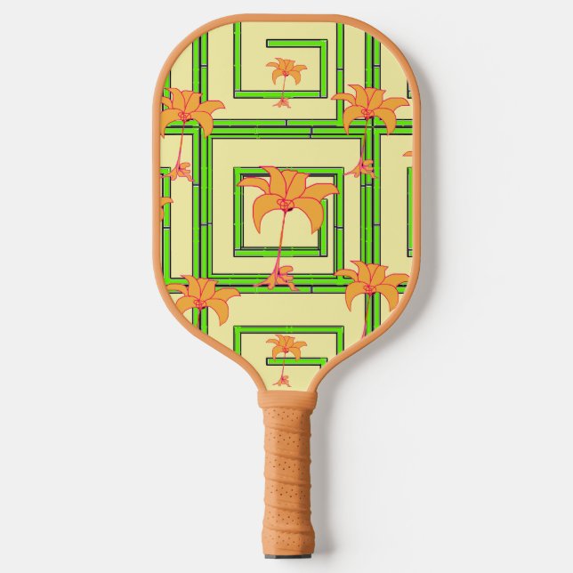 Pale Yellow Green Geo Floral  Pickleball Paddle (Front)