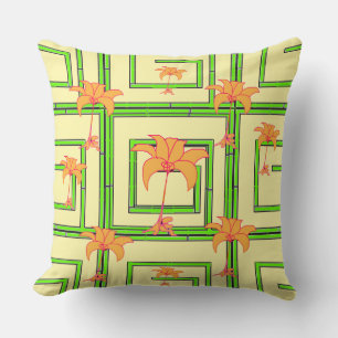Pale Yellow Green Geo Floral Throw Pillow