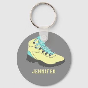 Pale Yellow Hiking Boot Personalized Grey Keychain