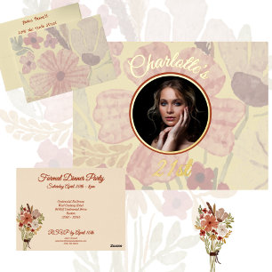 Pale Yellow Indian Red Floral Watercolor Birthday Foil Invitation Postcard