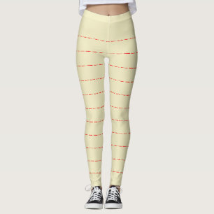 Pale yellow leggings with Red Horizontal Stripes