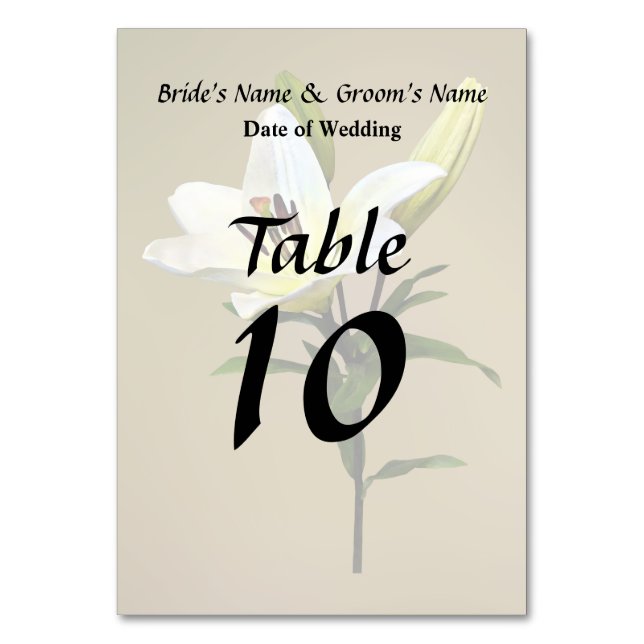 Pale Yellow Lily and Buds Table Number (Front)