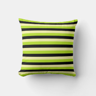 Pale Yellow, Lime Green and Black Stripes Throw Pillow