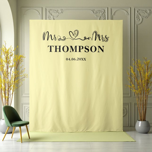 Pale Yellow | Mr and Mrs Elegant Simple Backdrop Tapestry (Creator Uploaded)